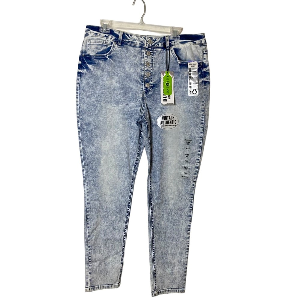 NWT BLUE SPICE HIGH WIST SKINNY VINTAGE RECYCLED WOMEN'S ACID-WASH JEAN SIZE 17